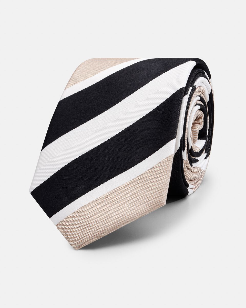 Mens Black/Tan Silk Contrast Wide Stripe Tie